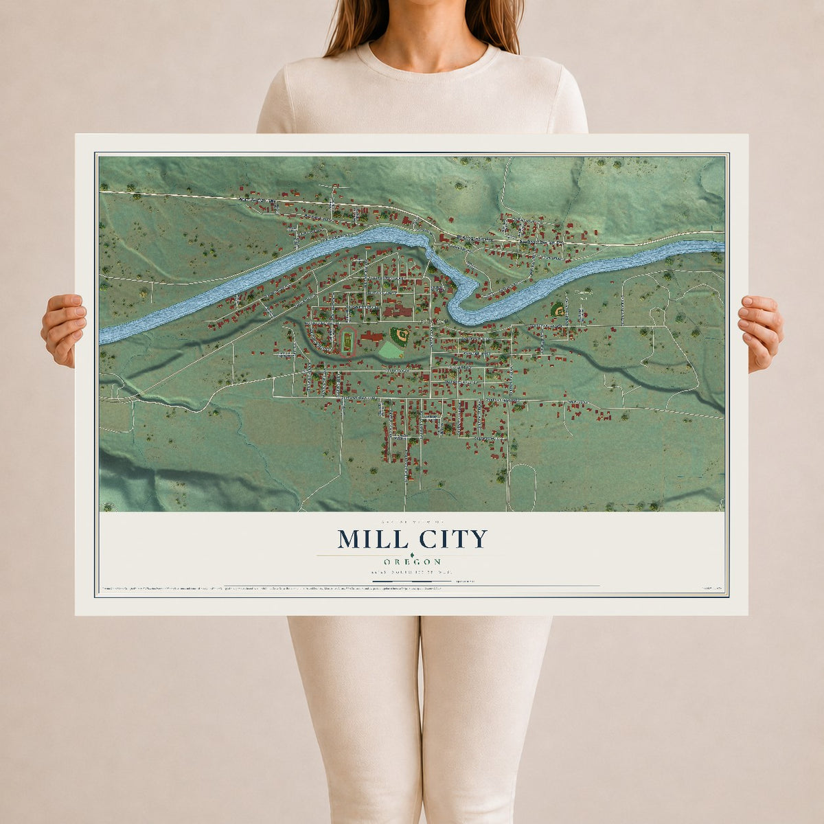 Map of Mill City, Oregon, 24 x 36 inch unframed archival matte print