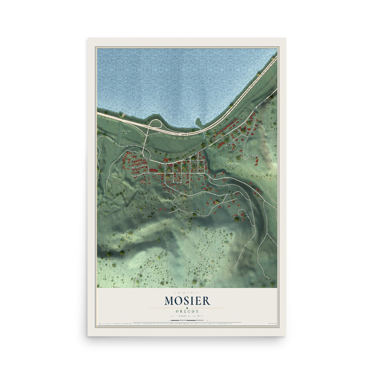 Map of Mosier, Oregon, 12 x 18 inch unframed archival matte print