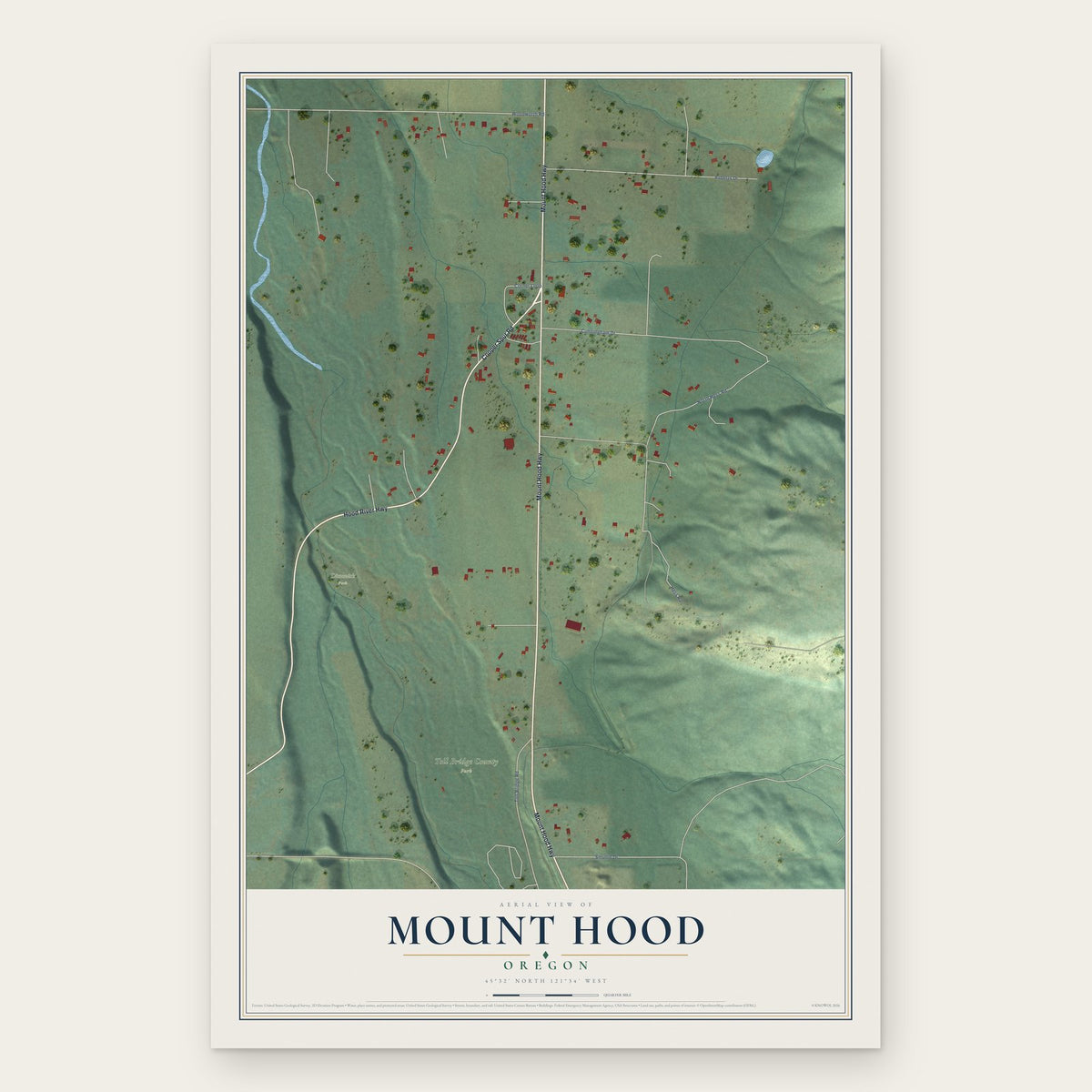 Mount Hood, Oregon map print, the full design