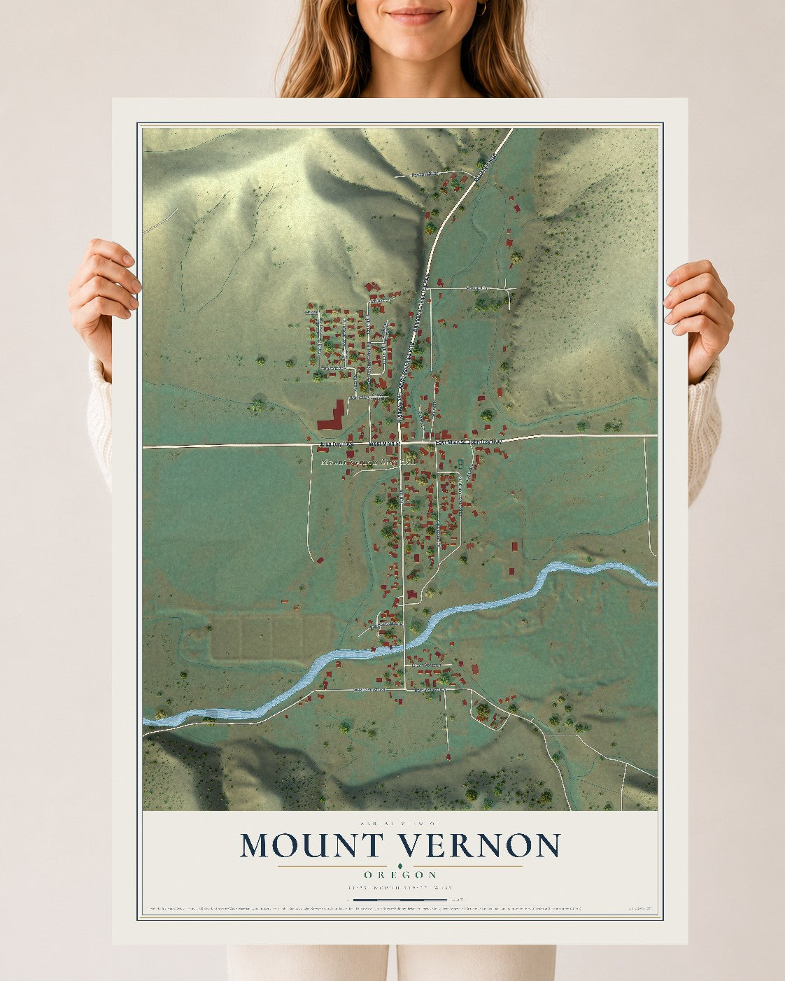 Map of Mount Vernon, Oregon, 24 x 36 inch unframed archival matte print