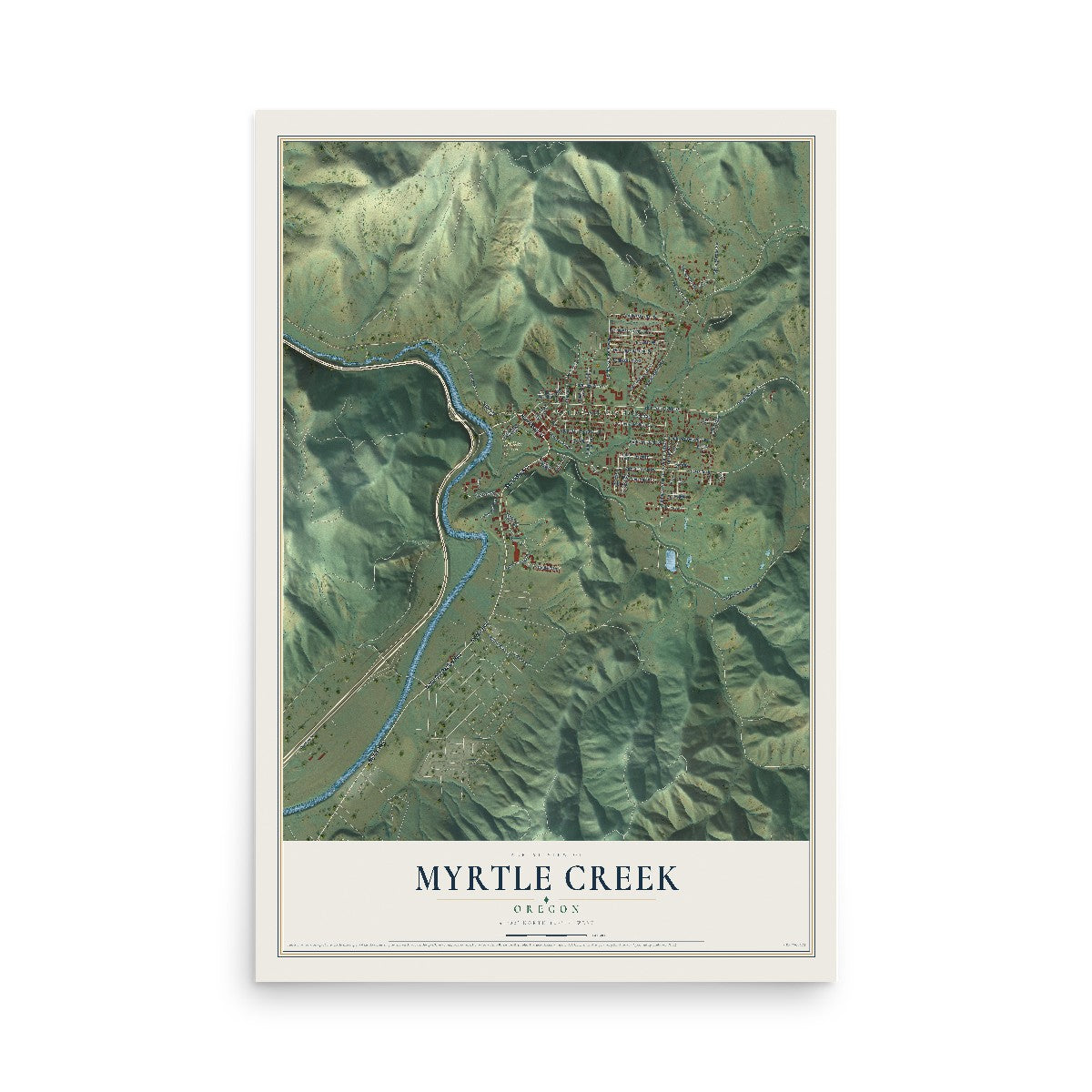 Map of Myrtle Creek, Oregon, 12 x 18 inch unframed archival matte print