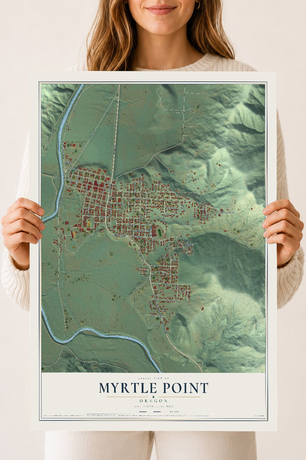 Map of Myrtle Point, Oregon, 18 x 24 inch unframed archival matte print