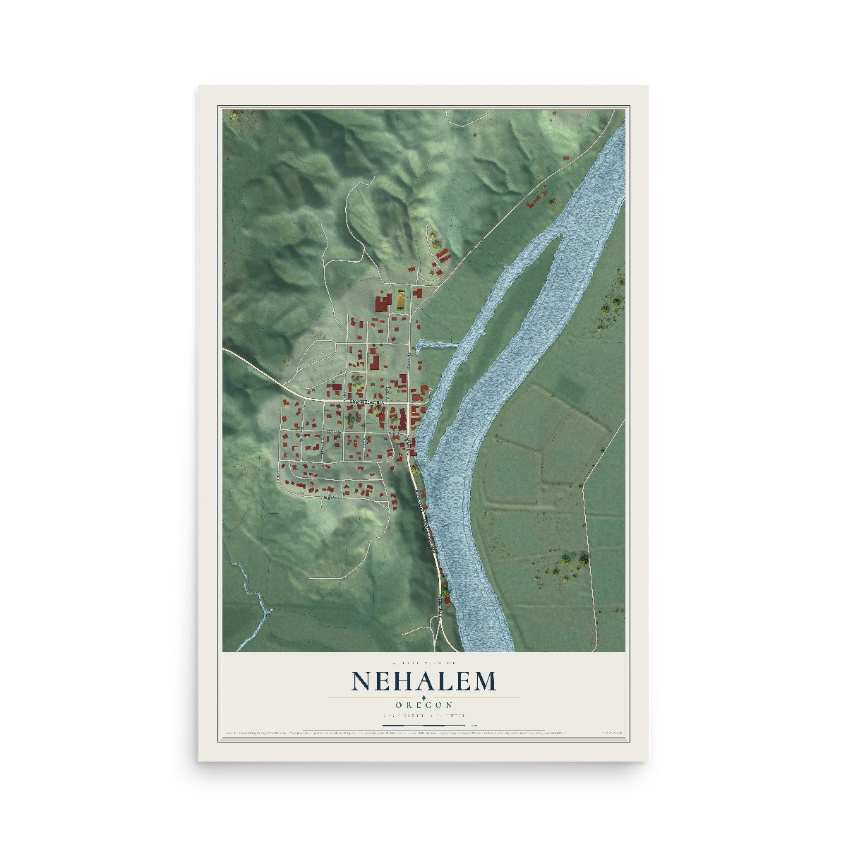 Map of Nehalem, Oregon, 12 x 18 inch unframed archival matte print