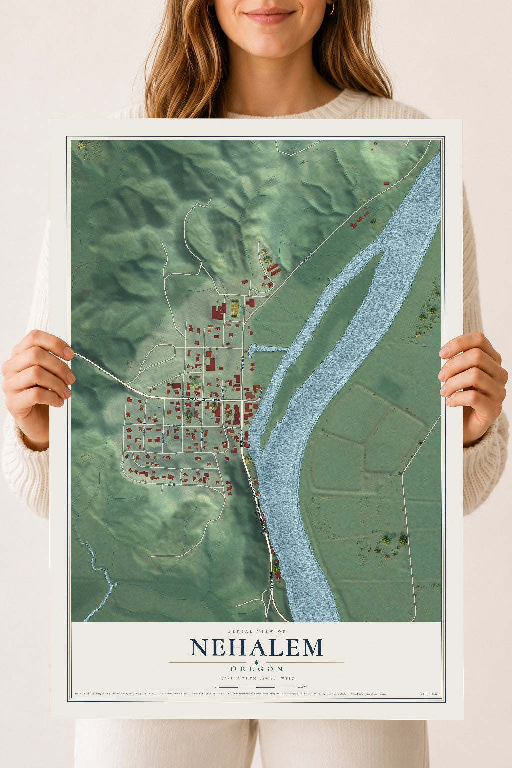 Map of Nehalem, Oregon, 18 x 24 inch unframed archival matte print