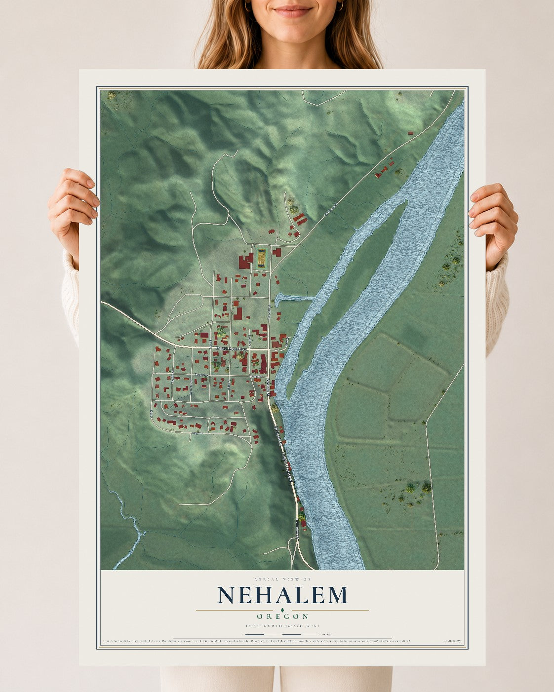Map of Nehalem, Oregon, 24 x 36 inch unframed archival matte print