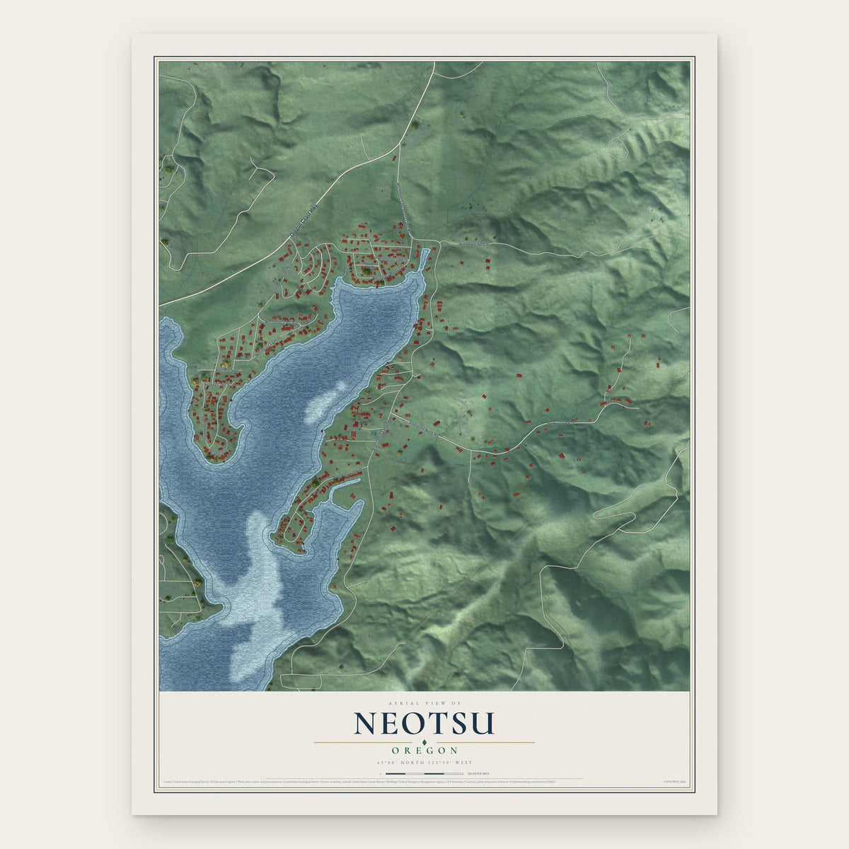 Neotsu, Oregon map print, the full design