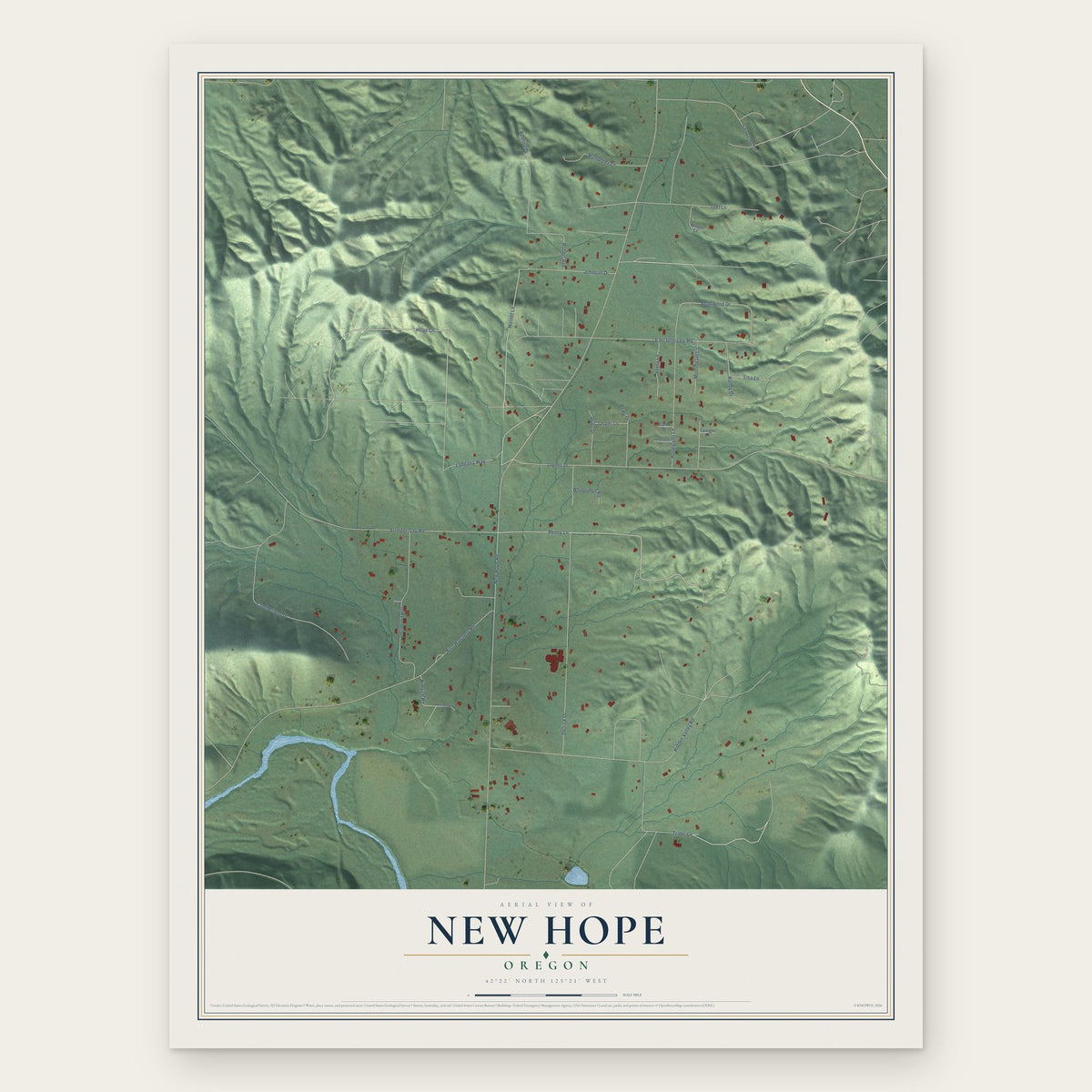 New Hope, Oregon map print, the full design