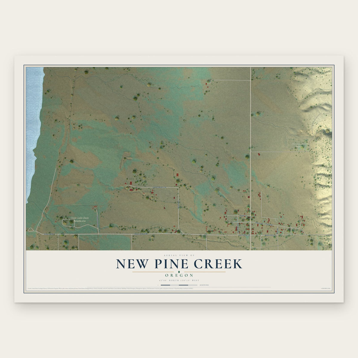 New Pine Creek, Oregon map print, the full design