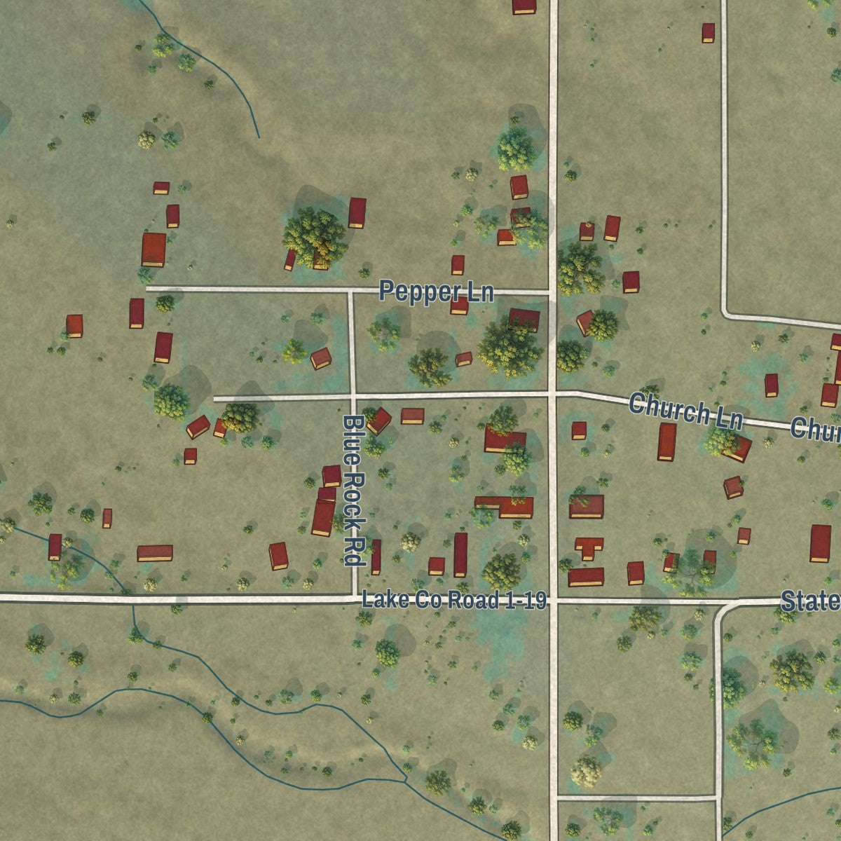 Close-up of the map of New Pine Creek, Oregon print showing street and building detail