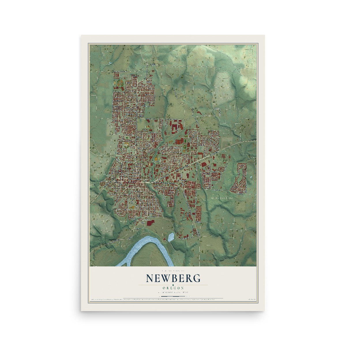 Map of Newberg, Oregon, 12 x 18 inch unframed archival matte print