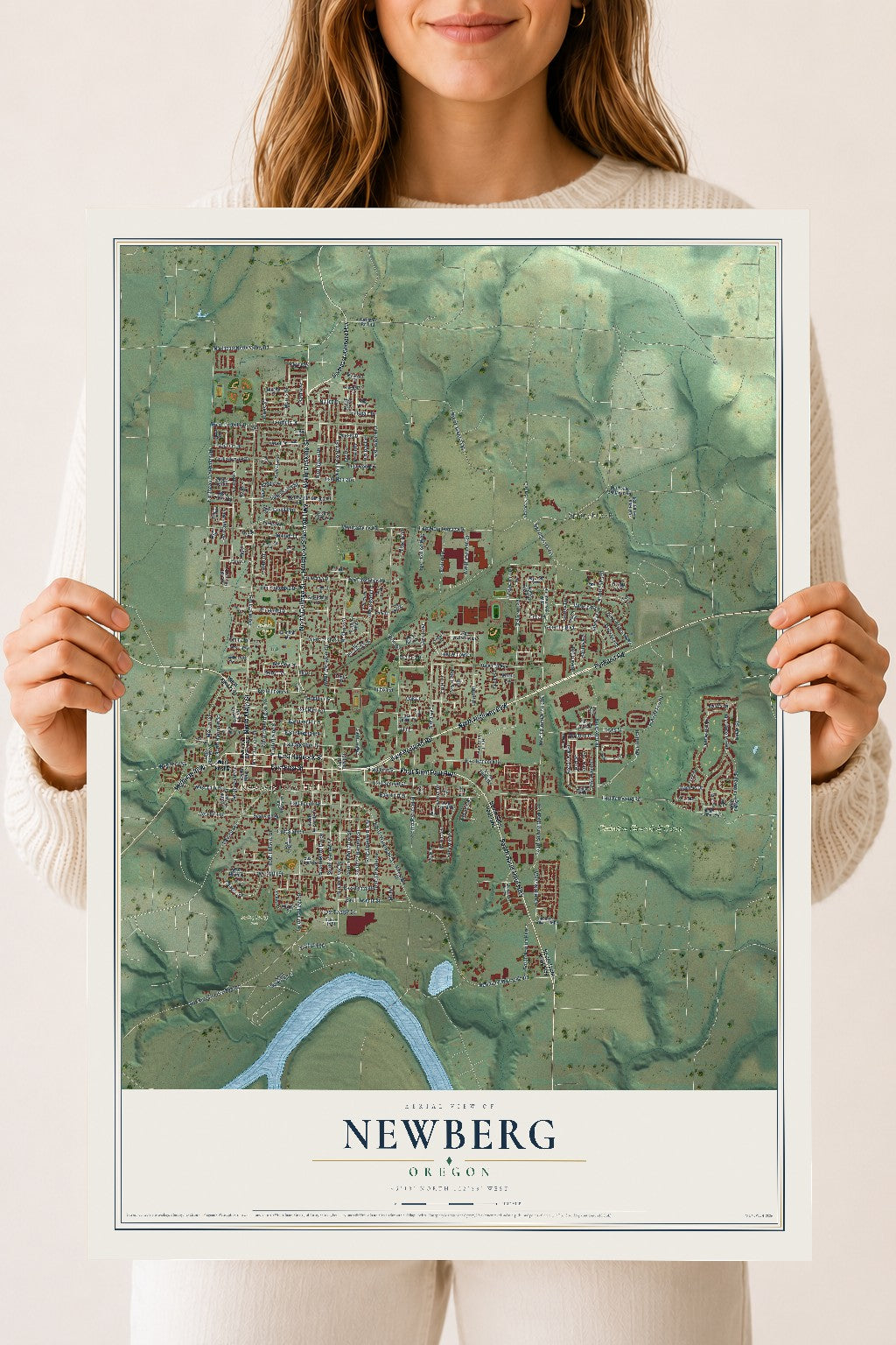 Map of Newberg, Oregon, 18 x 24 inch unframed archival matte print