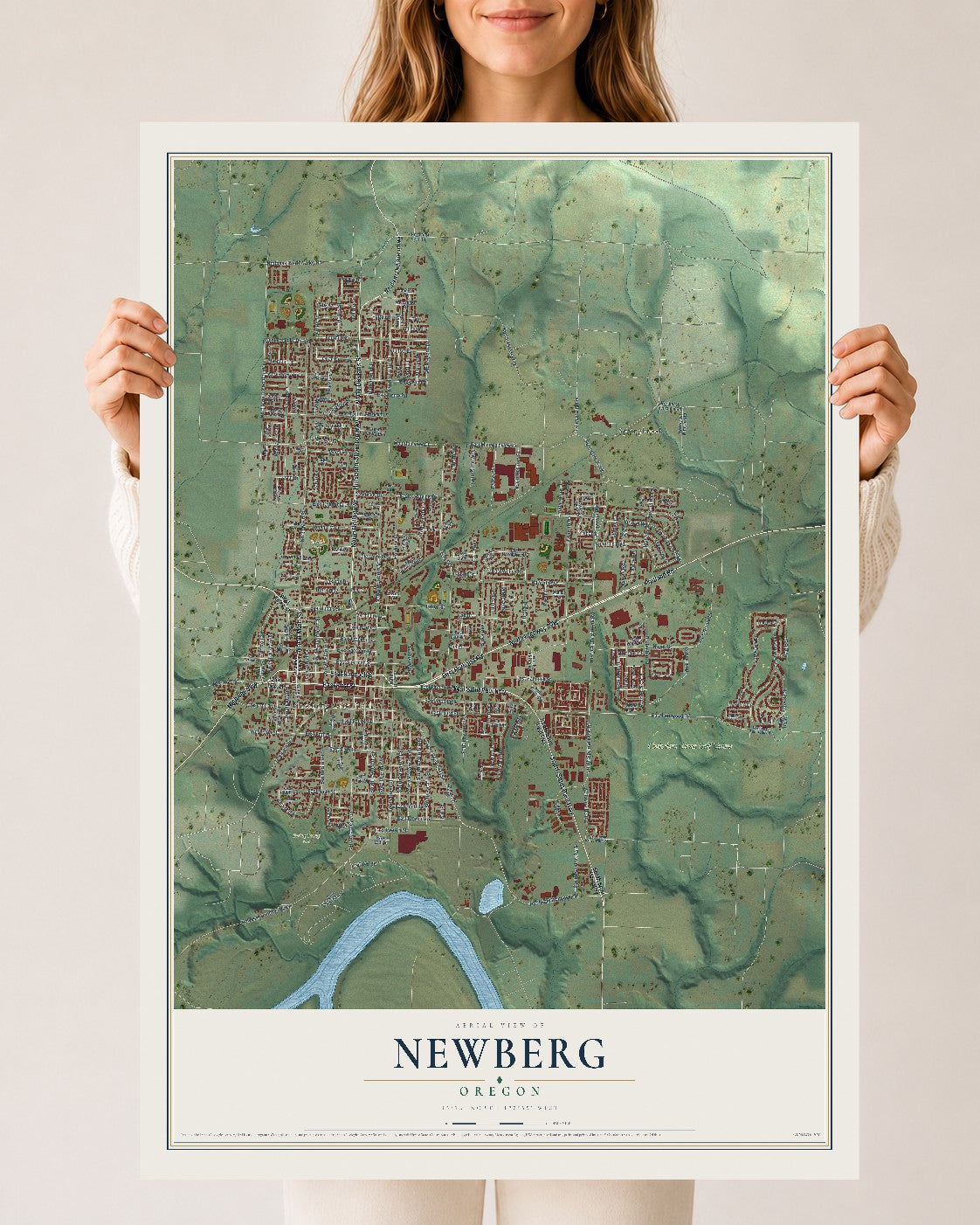 Map of Newberg, Oregon, 24 x 36 inch unframed archival matte print