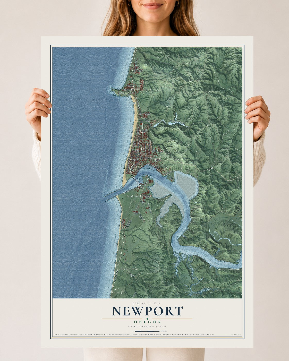 Map of Newport, Oregon, 24 x 36 inch unframed archival matte print
