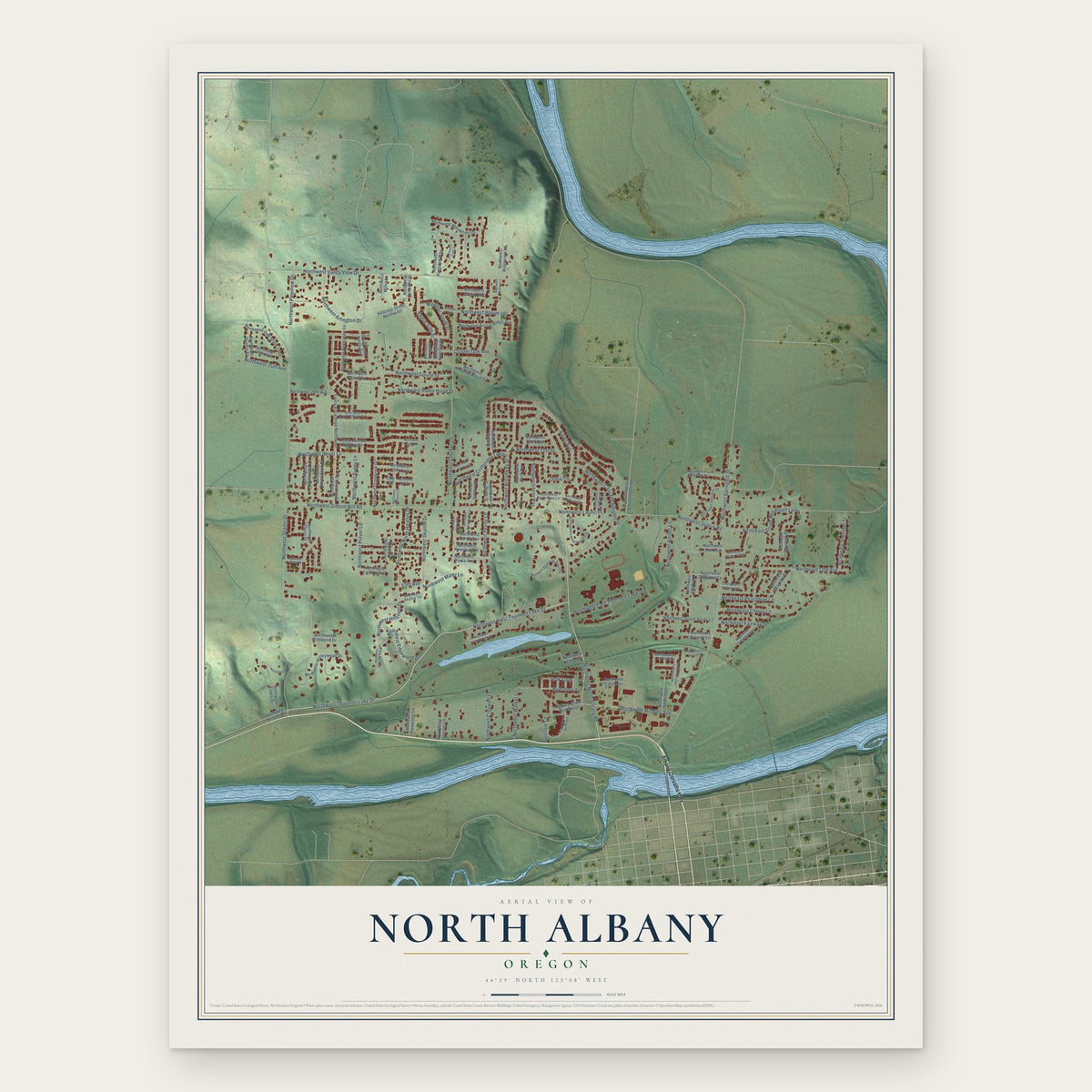 North Albany, Oregon map print, the full design