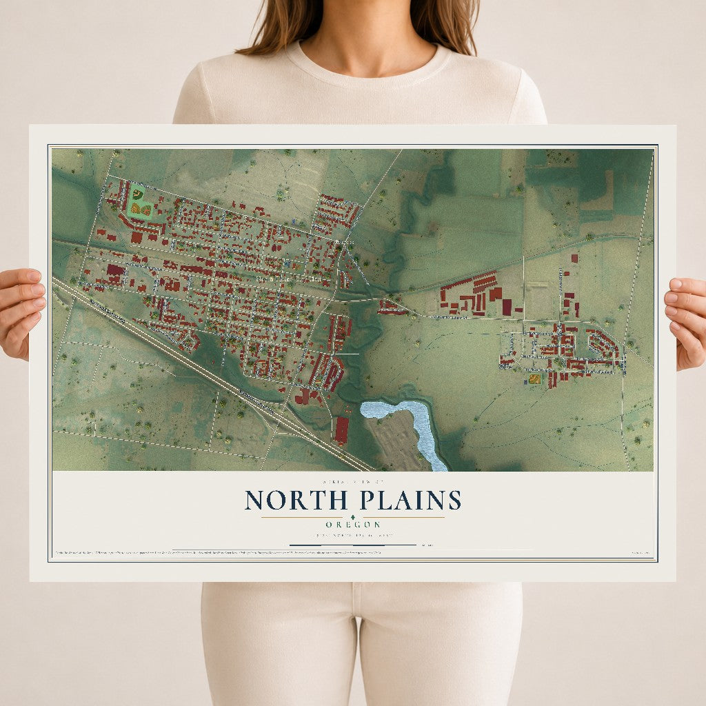 Map of North Plains, Oregon, 18 x 24 inch unframed archival matte print