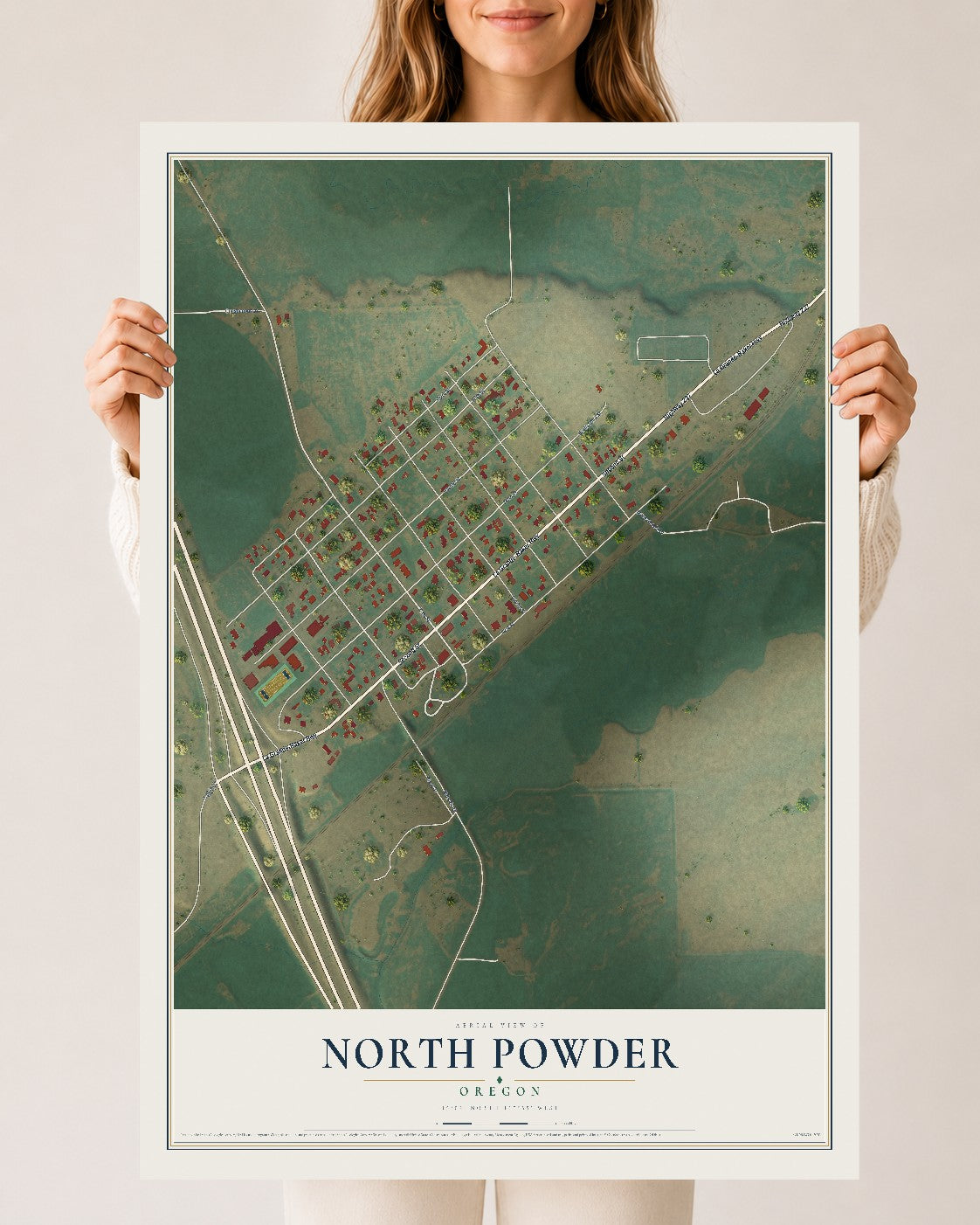 Map of North Powder, Oregon, 24 x 36 inch unframed archival matte print