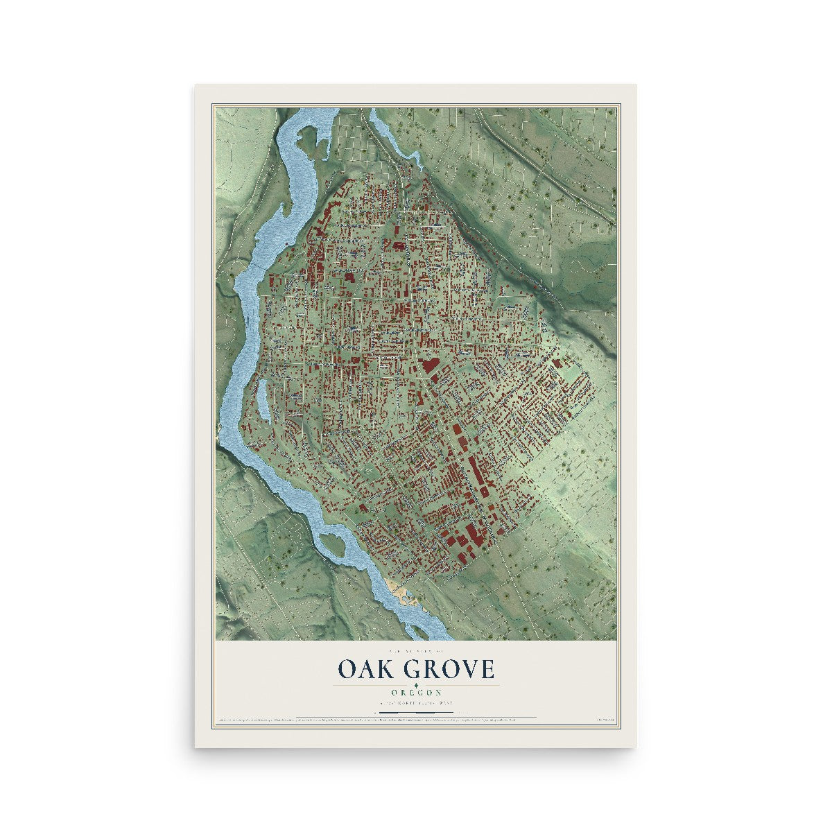 Map of Oak Grove, Oregon, 12 x 18 inch unframed archival matte print