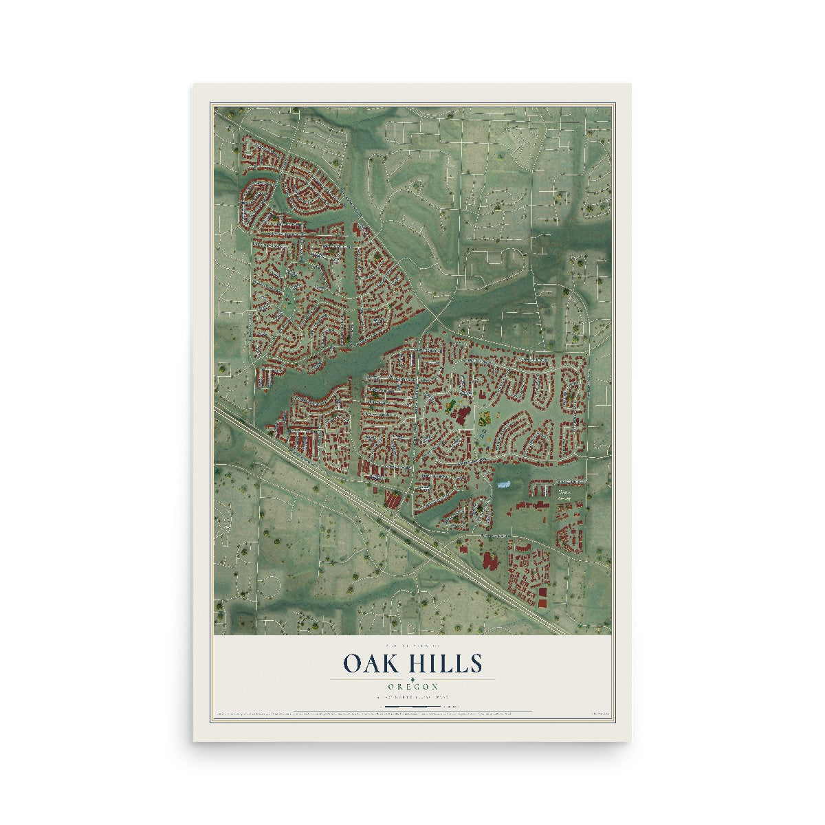 Map of Oak Hills, Oregon, 12 x 18 inch unframed archival matte print