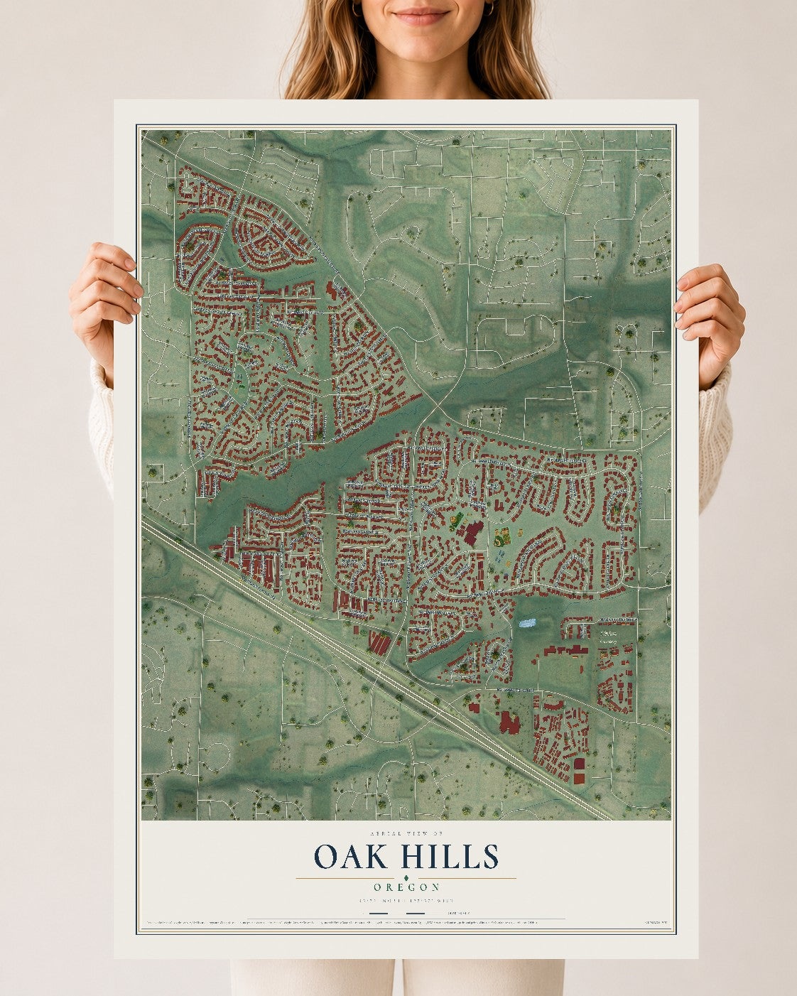 Map of Oak Hills, Oregon, 24 x 36 inch unframed archival matte print