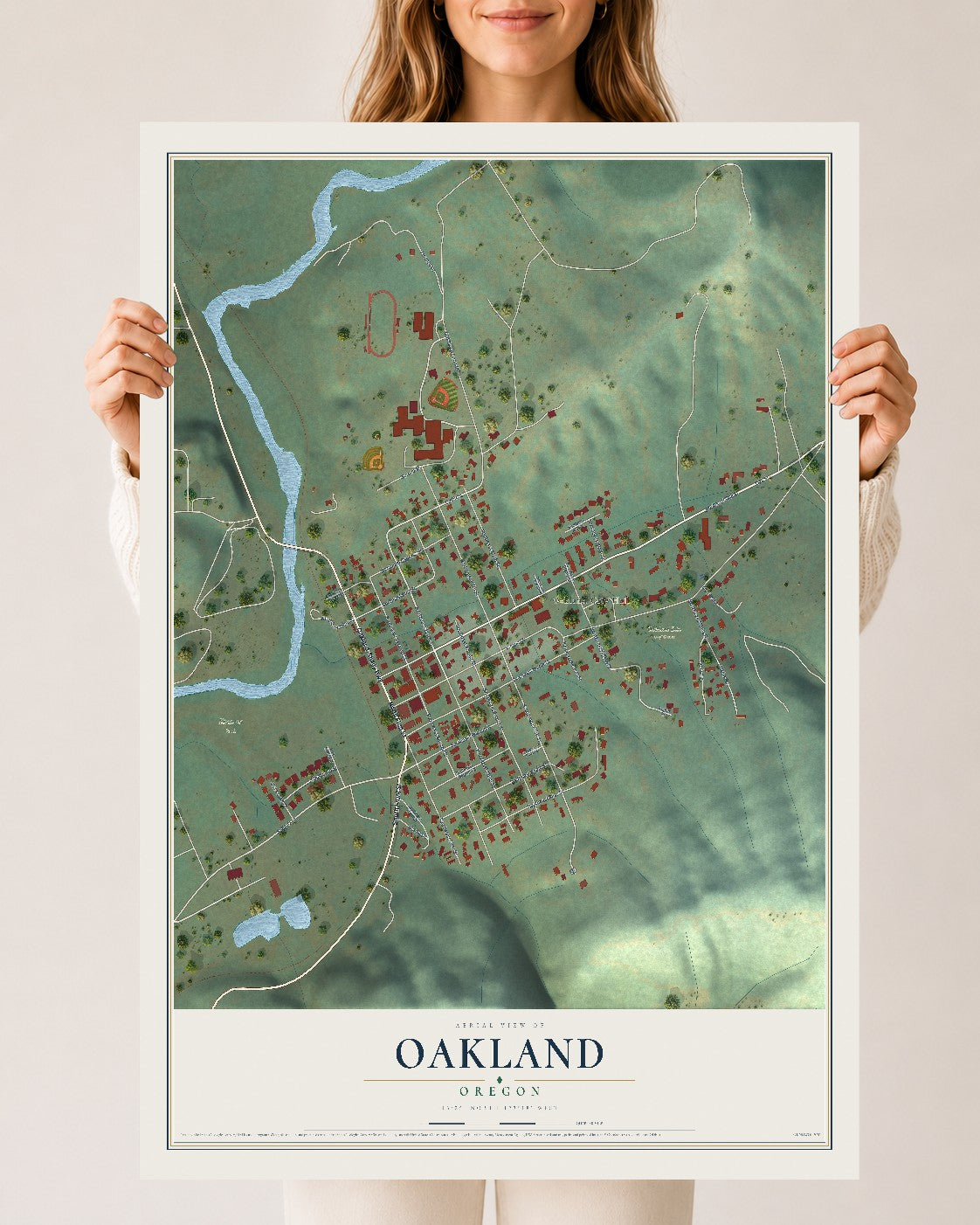 Map of Oakland, Oregon, 24 x 36 inch unframed archival matte print
