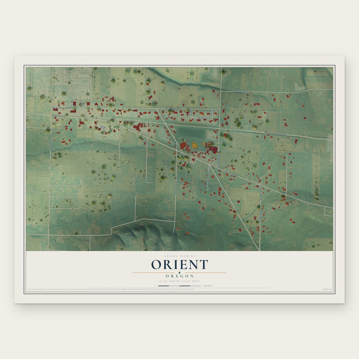 Orient, Oregon map print, the full design