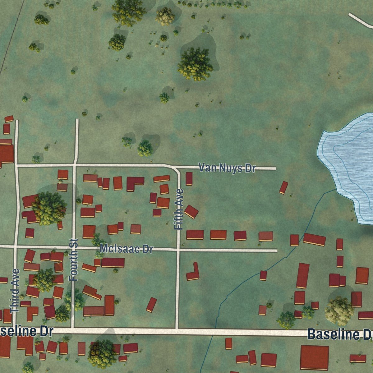 Close-up of the map of Parkdale, Oregon print showing street and building detail