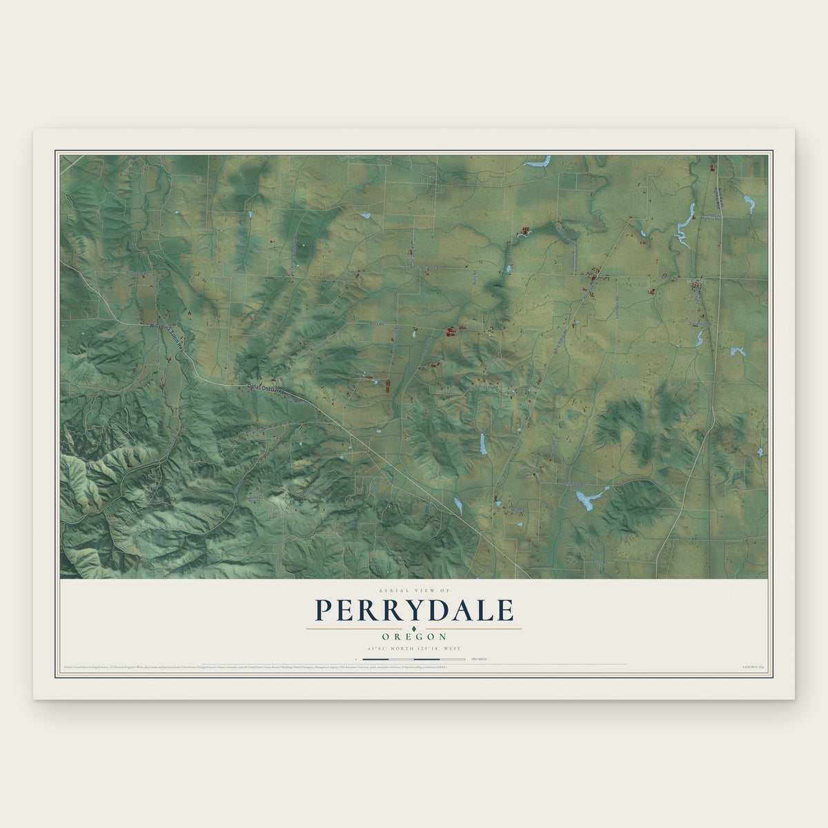 Perrydale, Oregon map print, the full design
