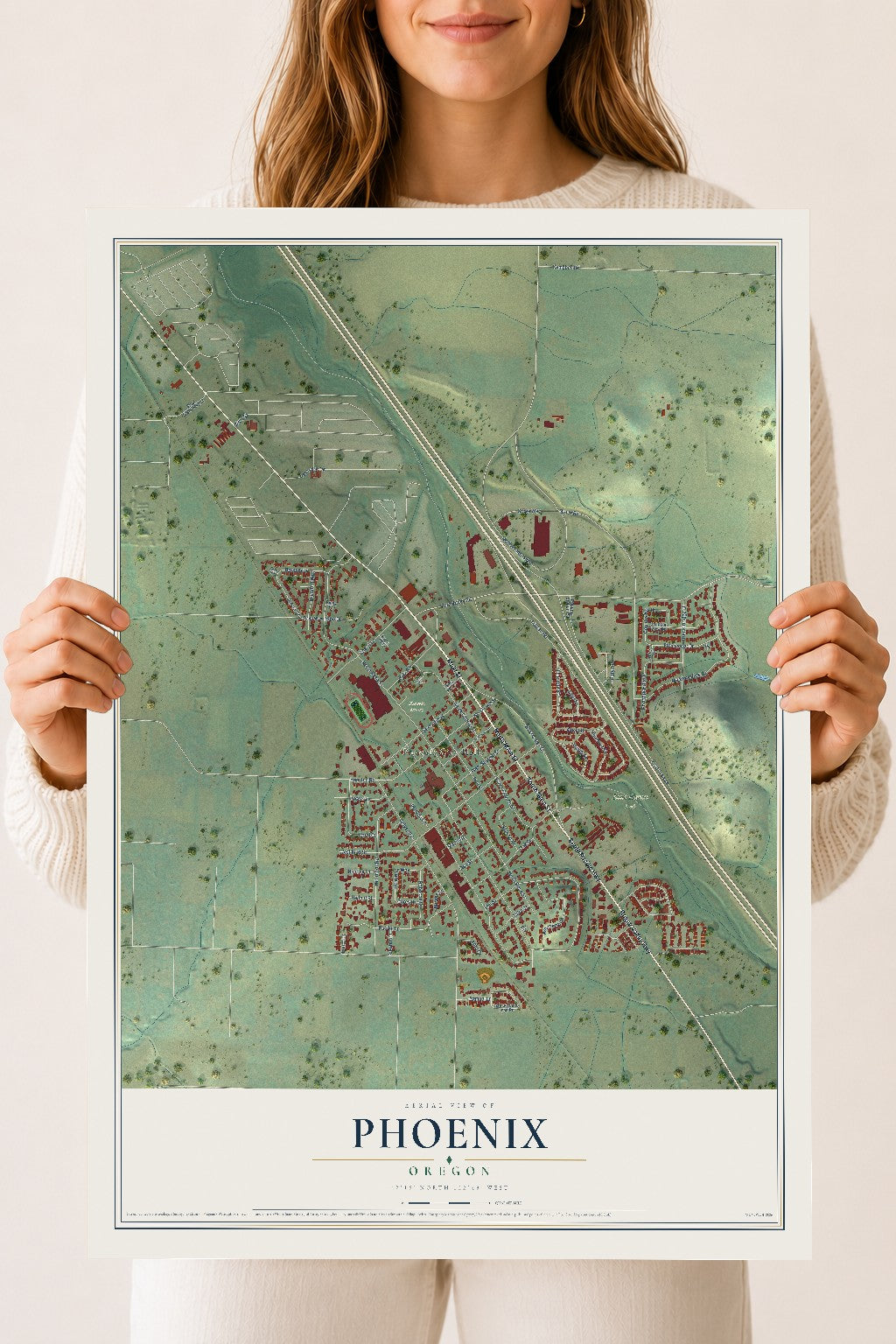 Map of Phoenix, Oregon, 18 x 24 inch unframed archival matte print