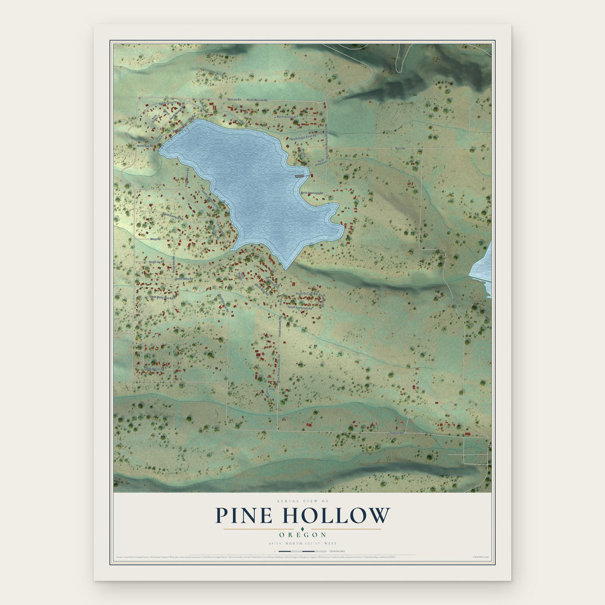 Pine Hollow, Oregon map print, the full design