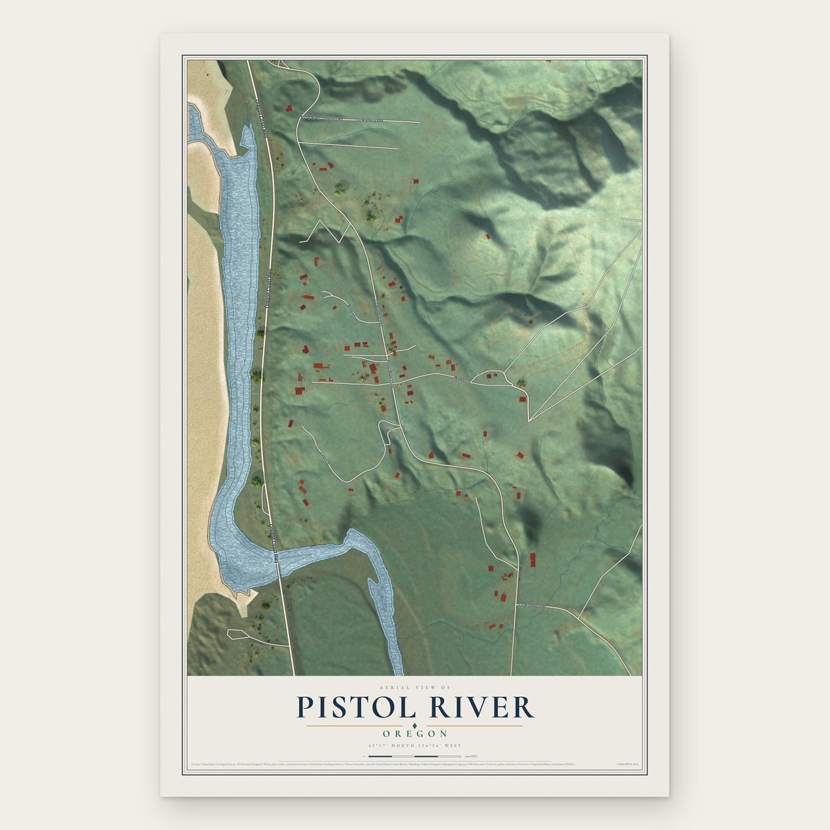 Pistol River, Oregon map print, the full design