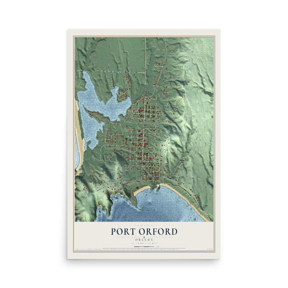 Map of Port Orford, Oregon, 12 x 18 inch unframed archival matte print