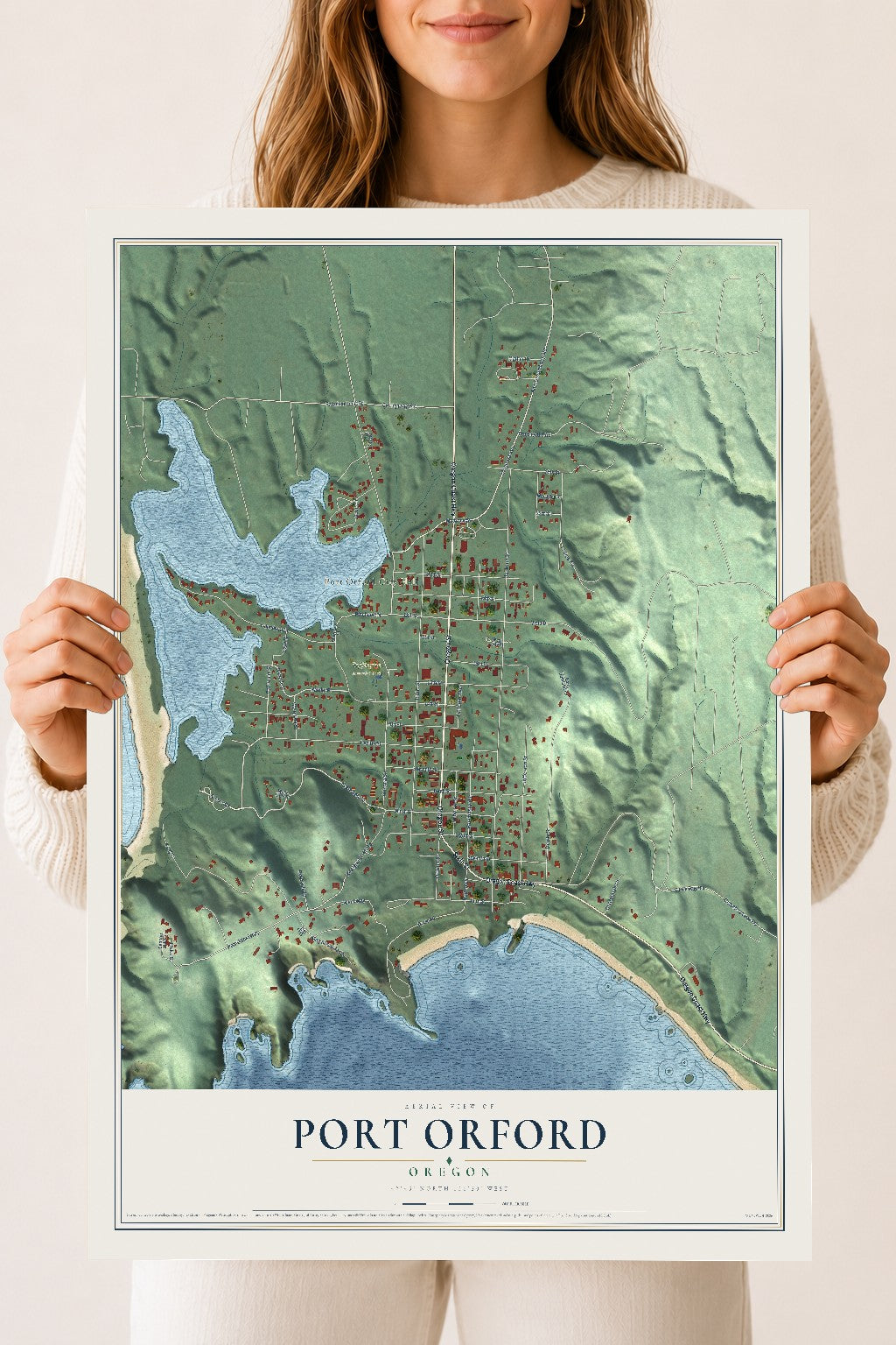 Map of Port Orford, Oregon, 18 x 24 inch unframed archival matte print