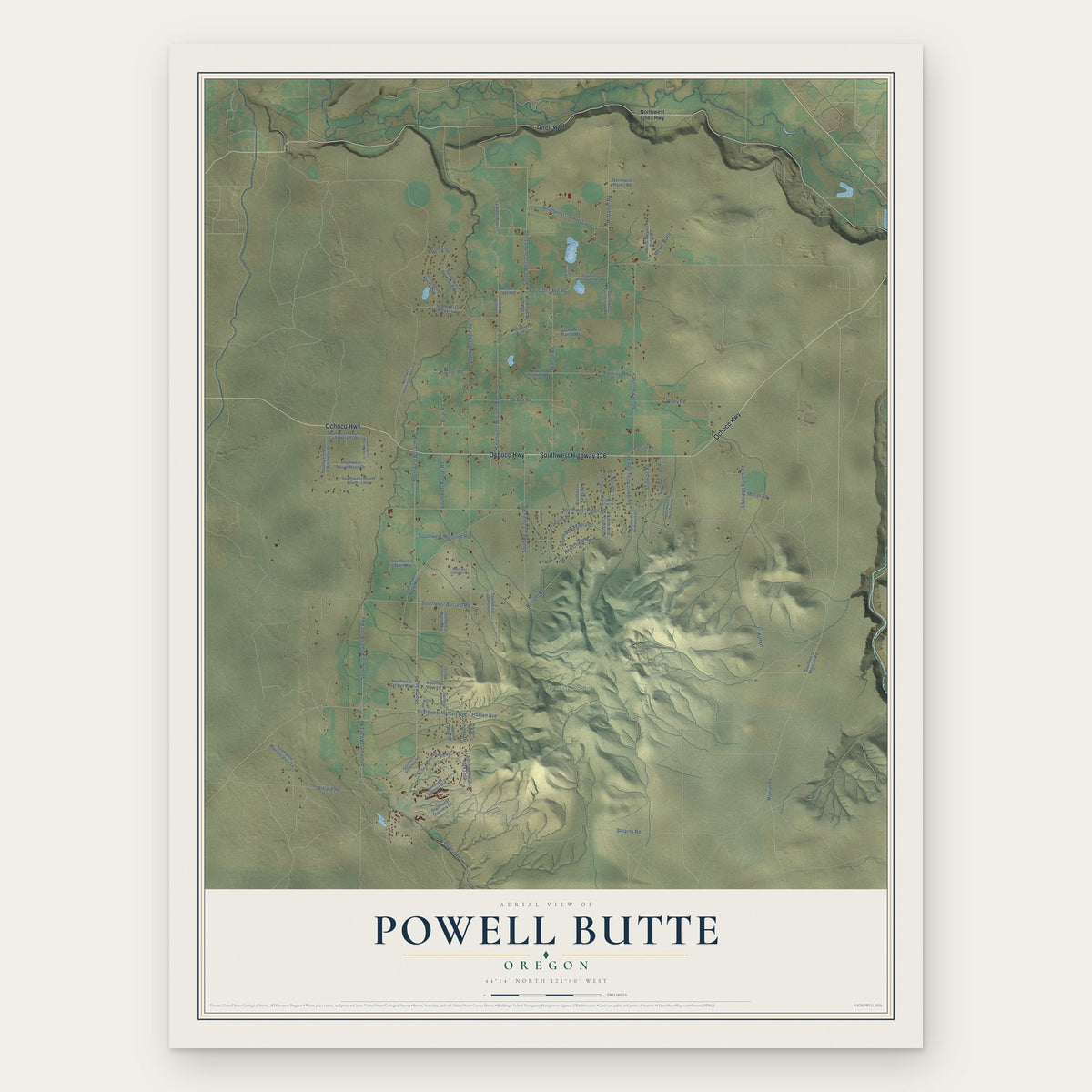 Powell Butte, Oregon map print, the full design