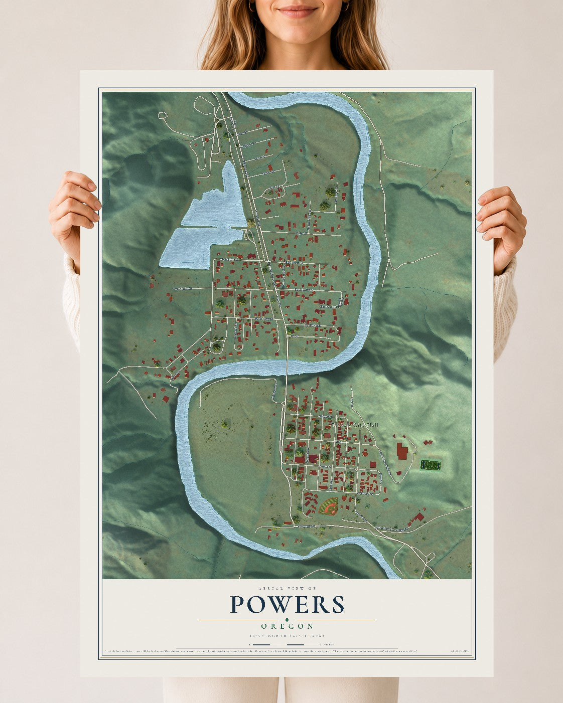 Map of Powers, Oregon, 24 x 36 inch unframed archival matte print