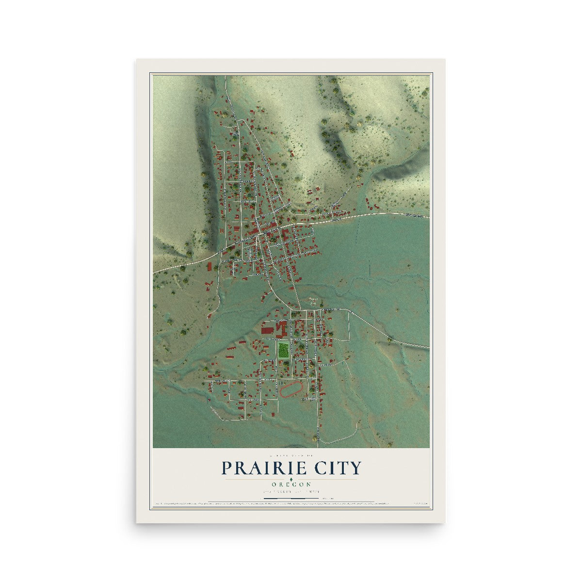 Map of Prairie City, Oregon, 12 x 18 inch unframed archival matte print