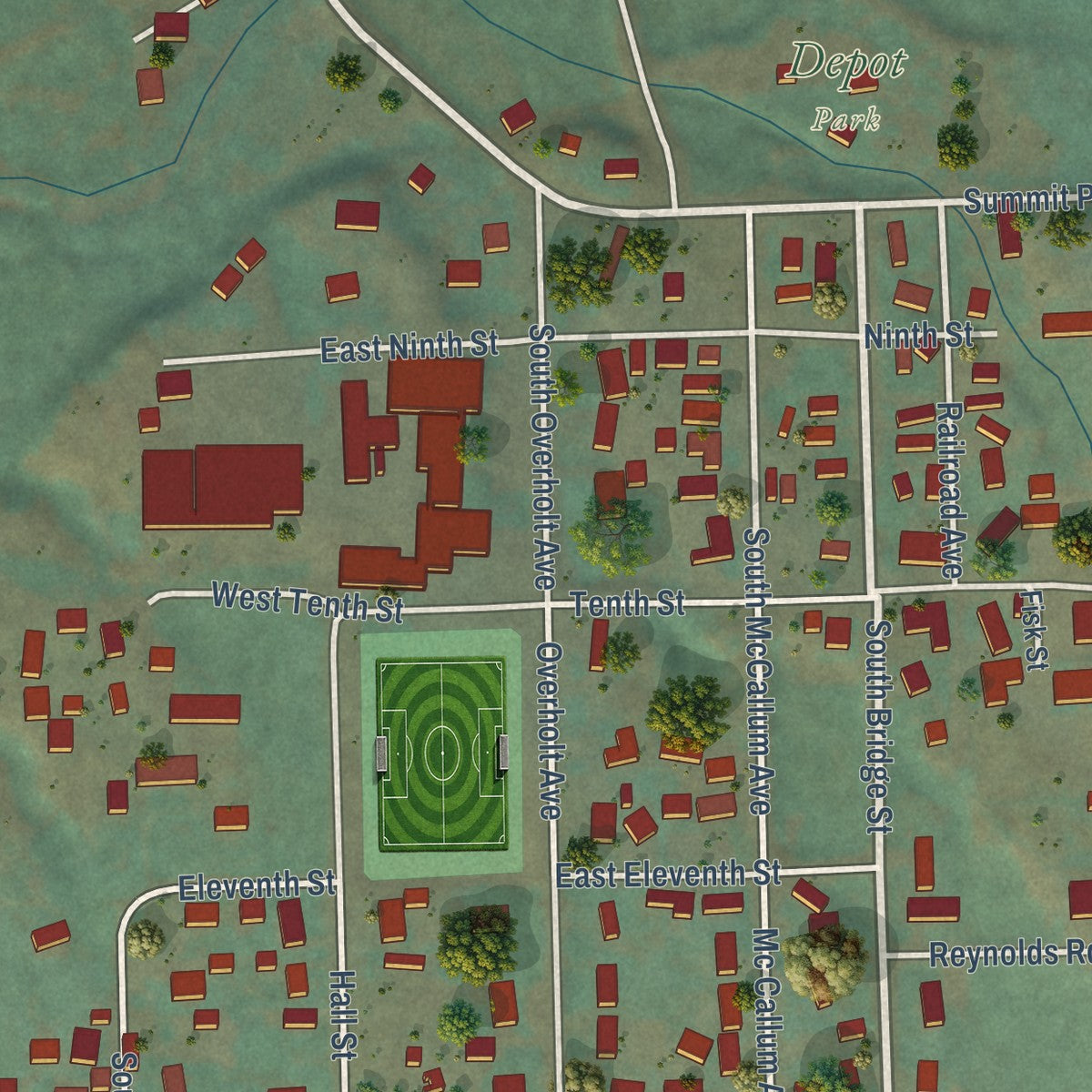 Second close-up of the map of Prairie City, Oregon print showing more streets and buildings