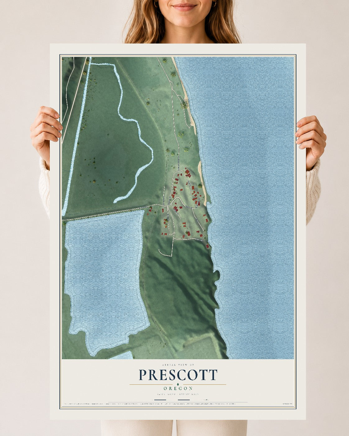 Map of Prescott, Oregon, 24 x 36 inch unframed archival matte print