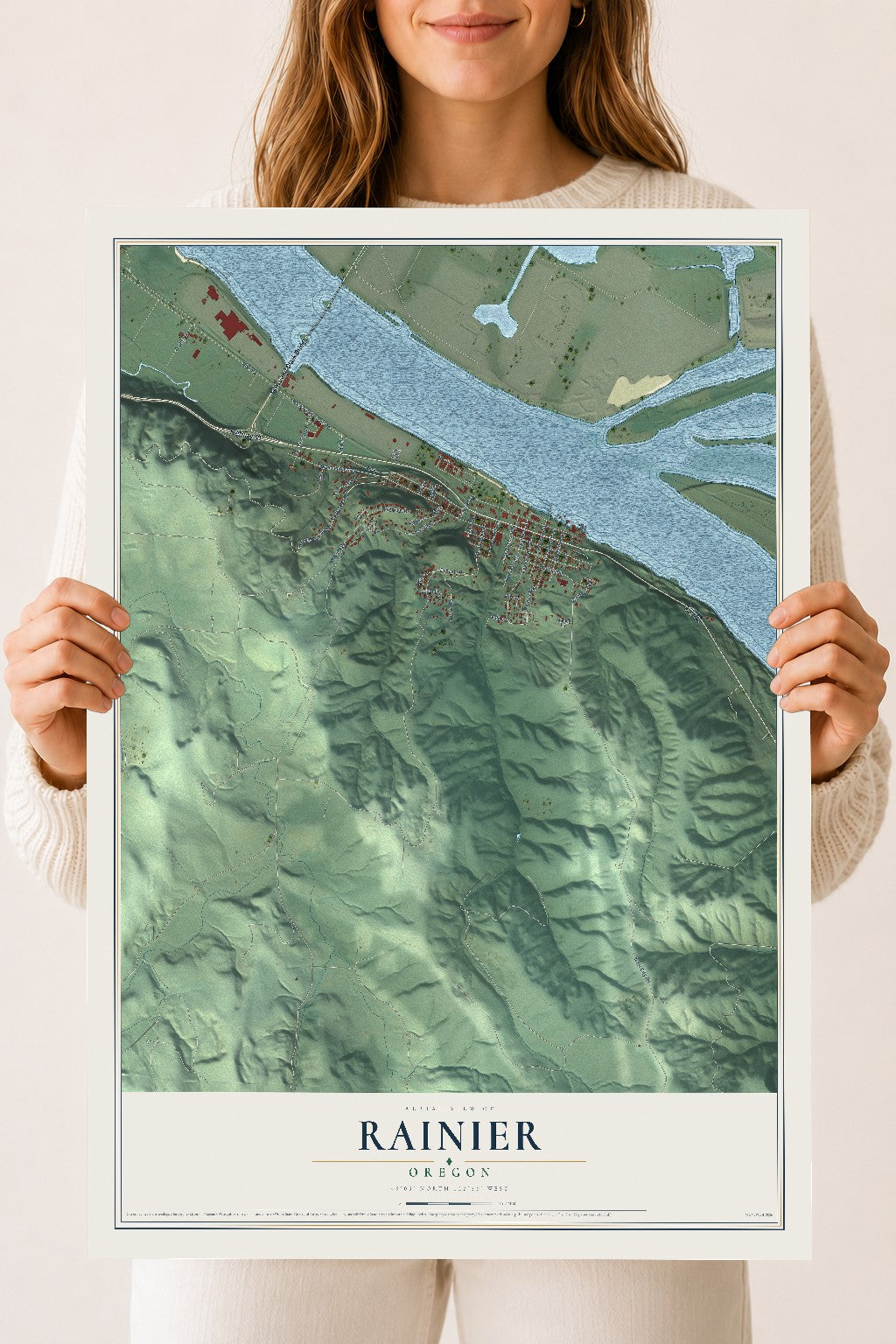 Map of Rainier, Oregon, 18 x 24 inch unframed archival matte print