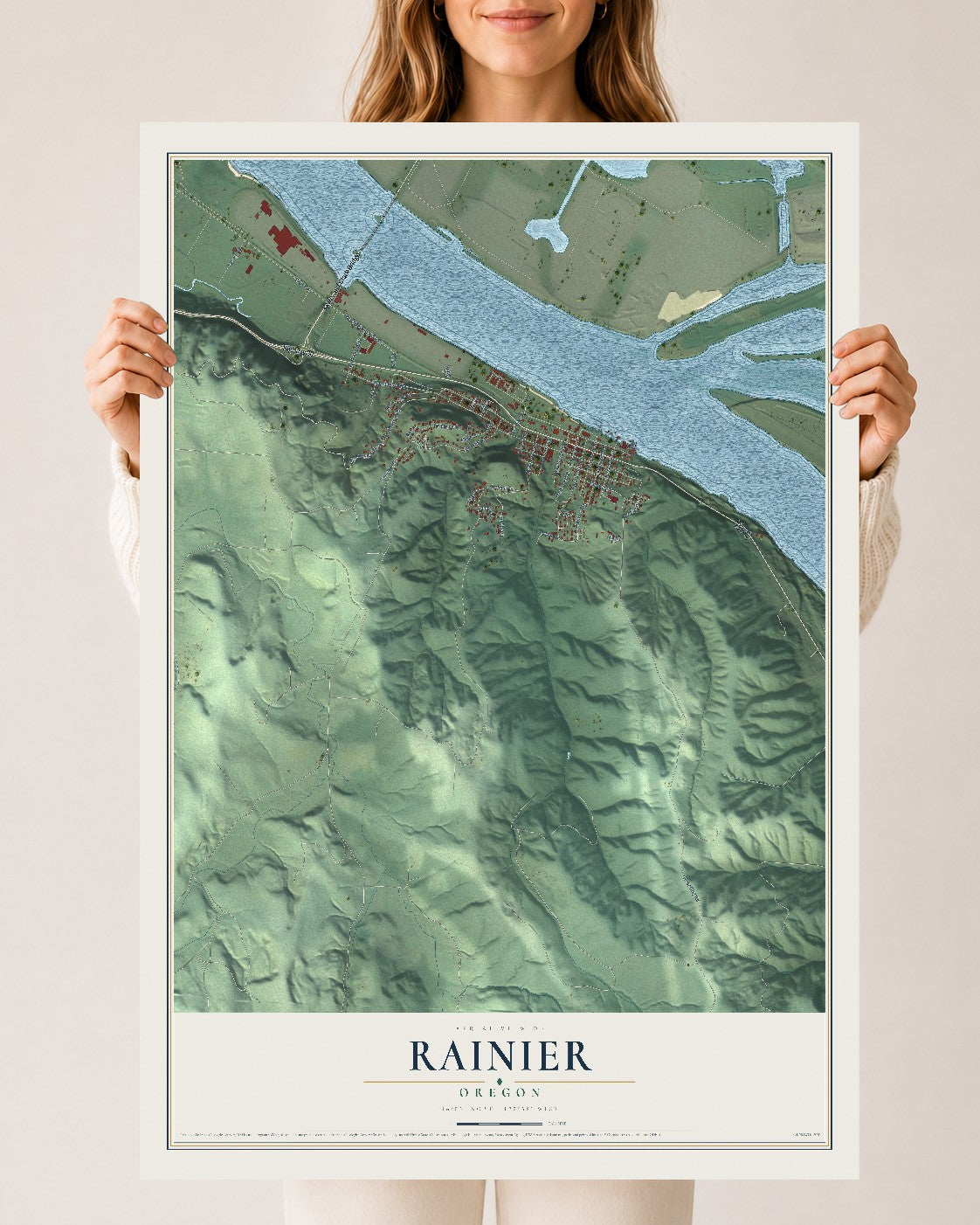 Map of Rainier, Oregon, 24 x 36 inch unframed archival matte print