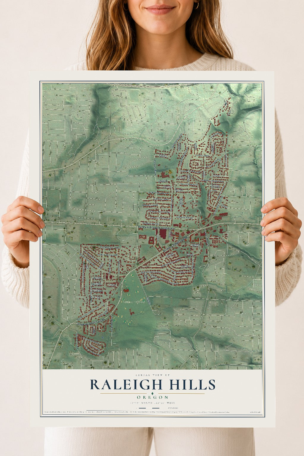 Map of Raleigh Hills, Oregon, 18 x 24 inch unframed archival matte print