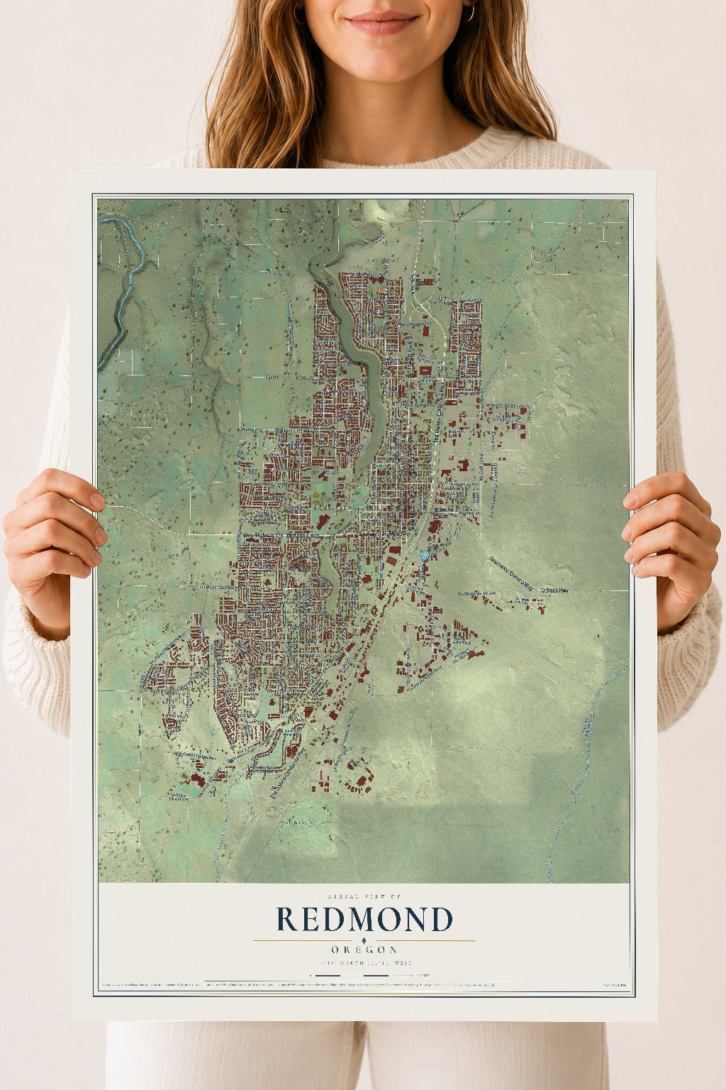 Map of Redmond, Oregon, 18 x 24 inch unframed archival matte print