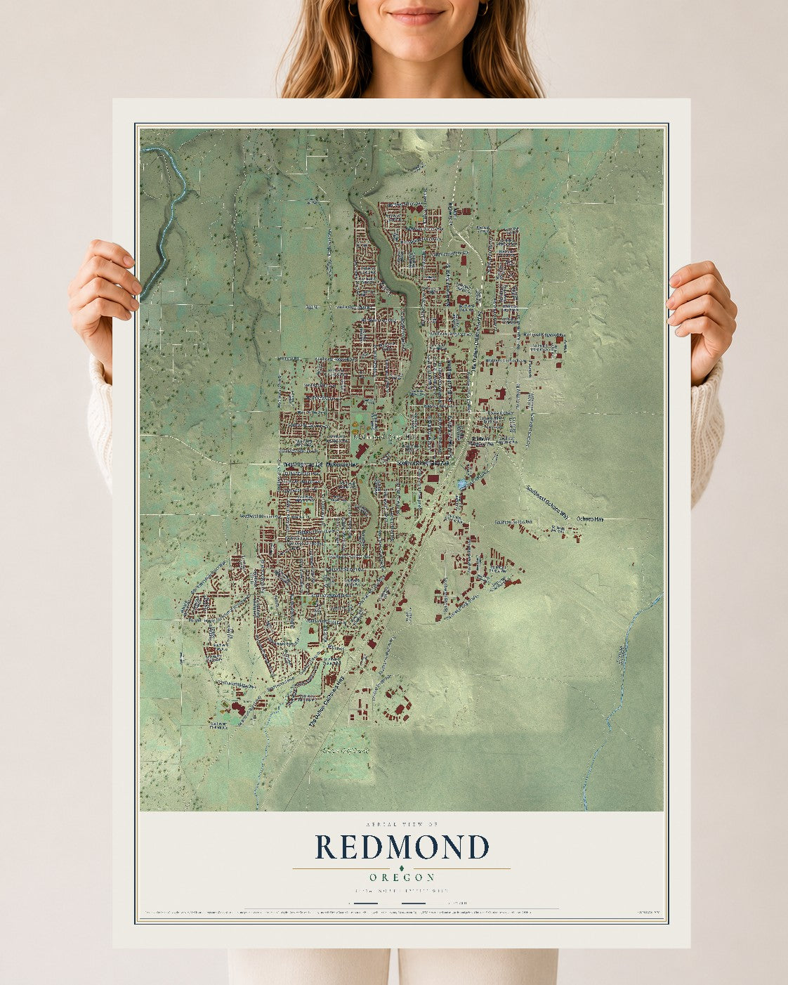 Map of Redmond, Oregon, 24 x 36 inch unframed archival matte print