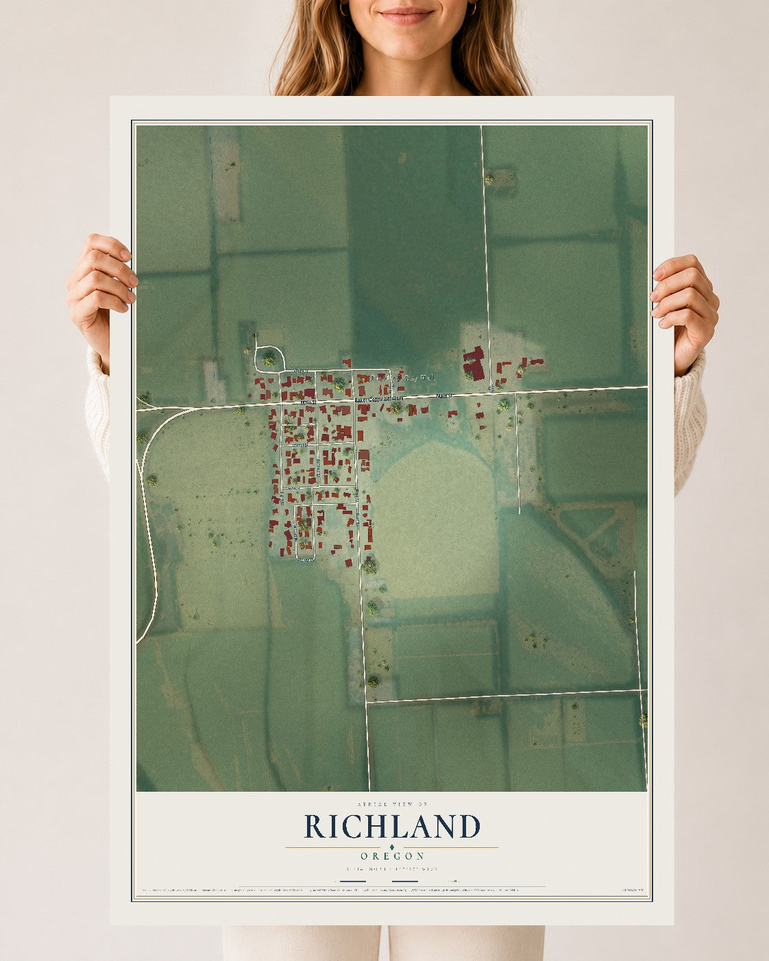 Map of Richland, Oregon, 24 x 36 inch unframed archival matte print