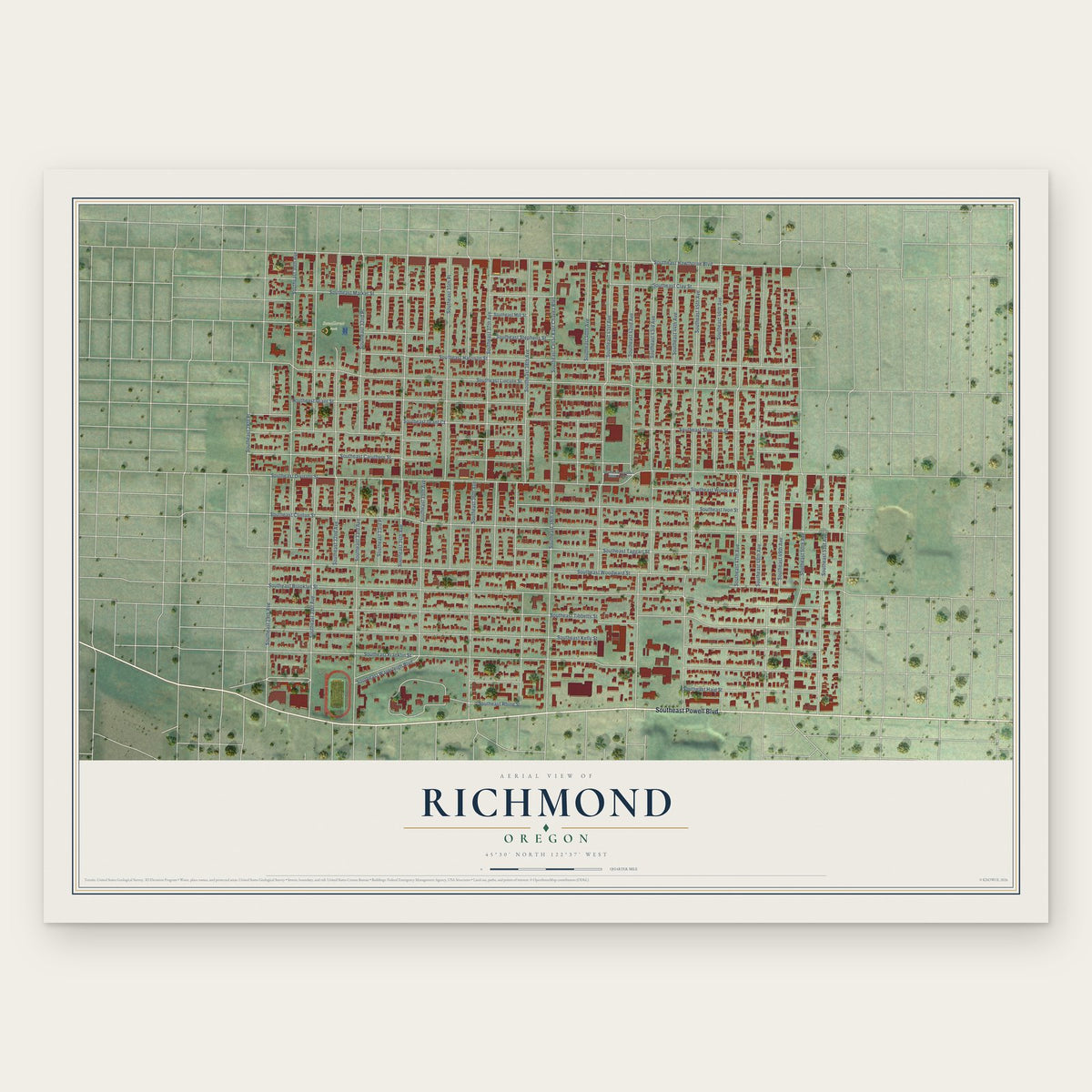 Richmond, Oregon map print, the full design