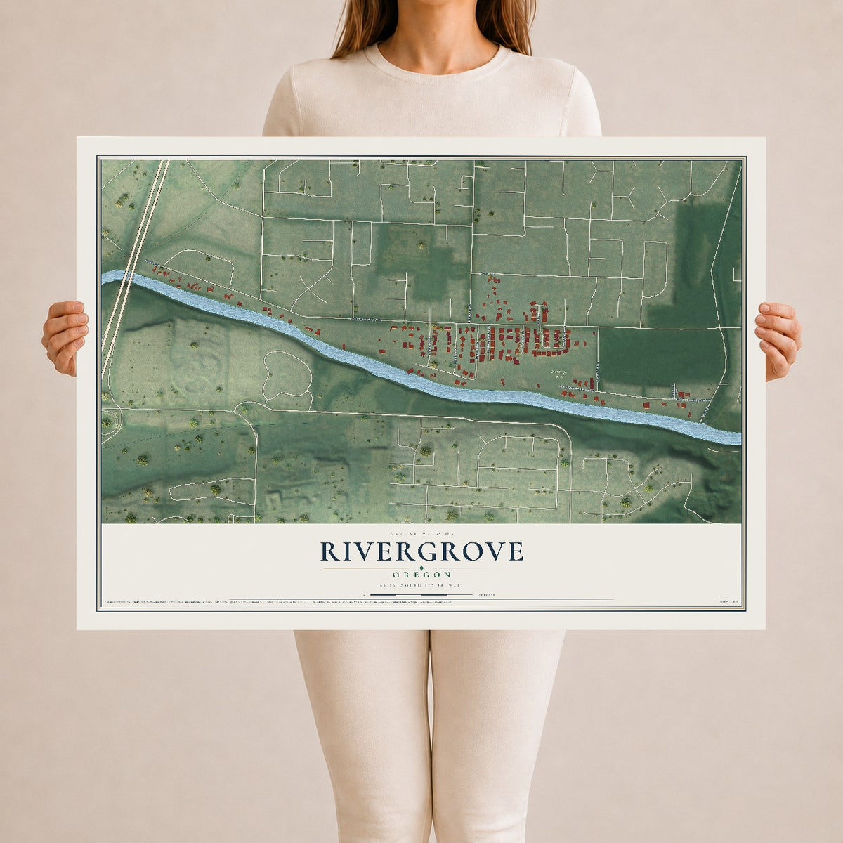 Map of Rivergrove, Oregon, 24 x 36 inch unframed archival matte print