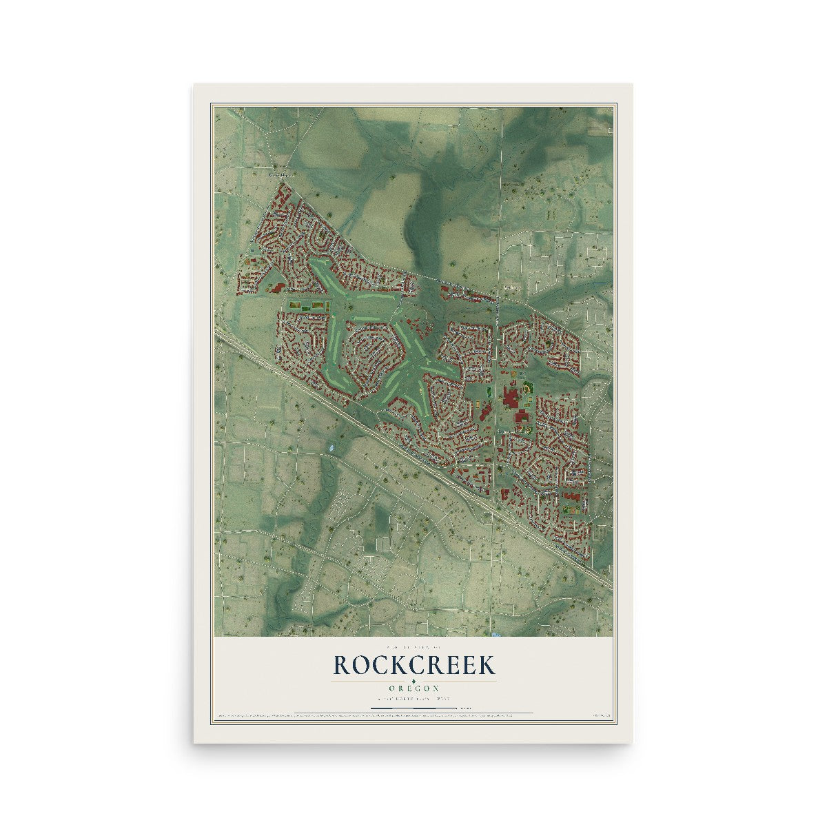 Map of Rockcreek, Oregon, 12 x 18 inch unframed archival matte print