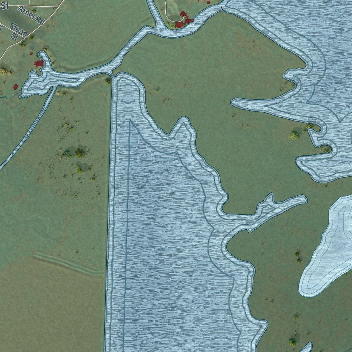 Close-up of the map of Rocky Point, Oregon print showing street and building detail