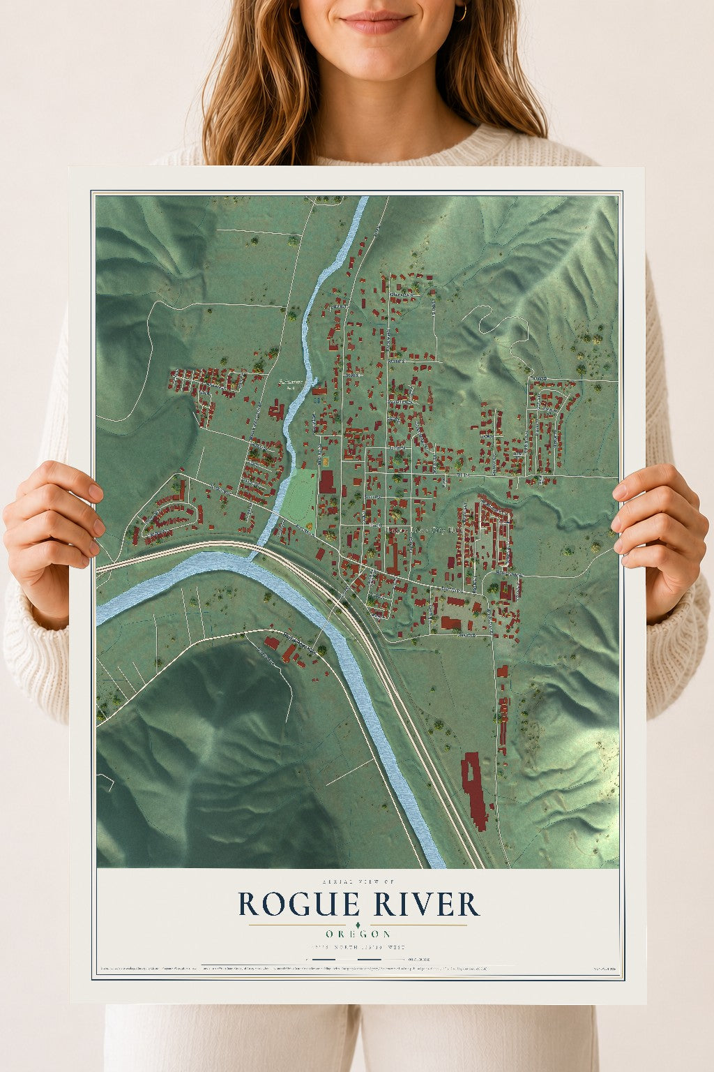 Map of Rogue River, Oregon, 18 x 24 inch unframed archival matte print