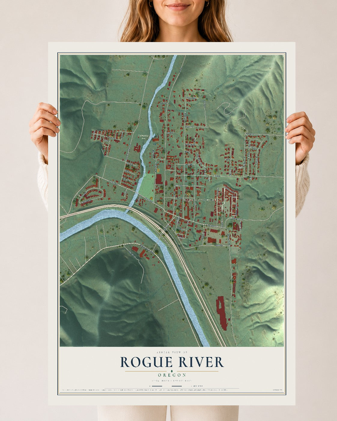 Map of Rogue River, Oregon, 24 x 36 inch unframed archival matte print