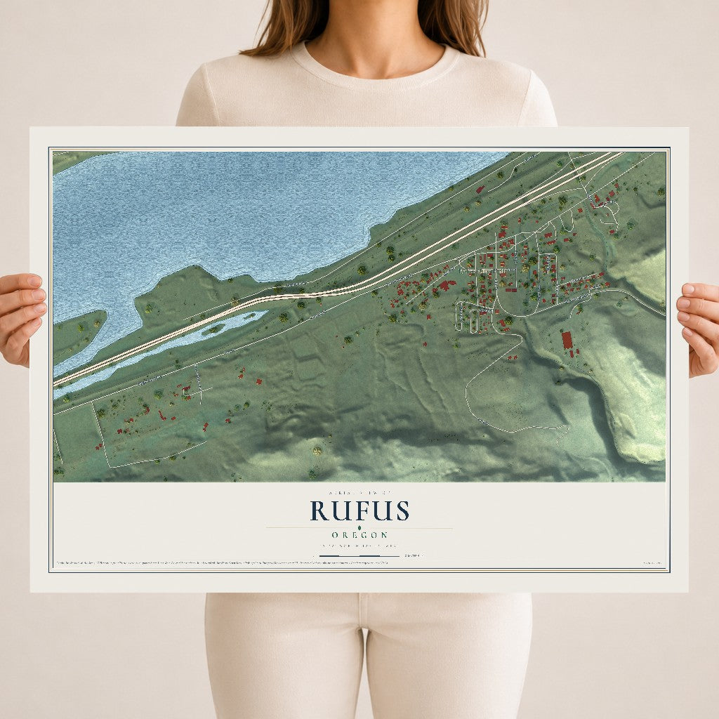 Map of Rufus, Oregon, 18 x 24 inch unframed archival matte print